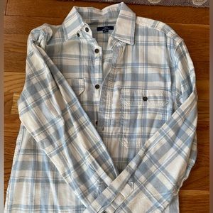 White/blue plaid button down